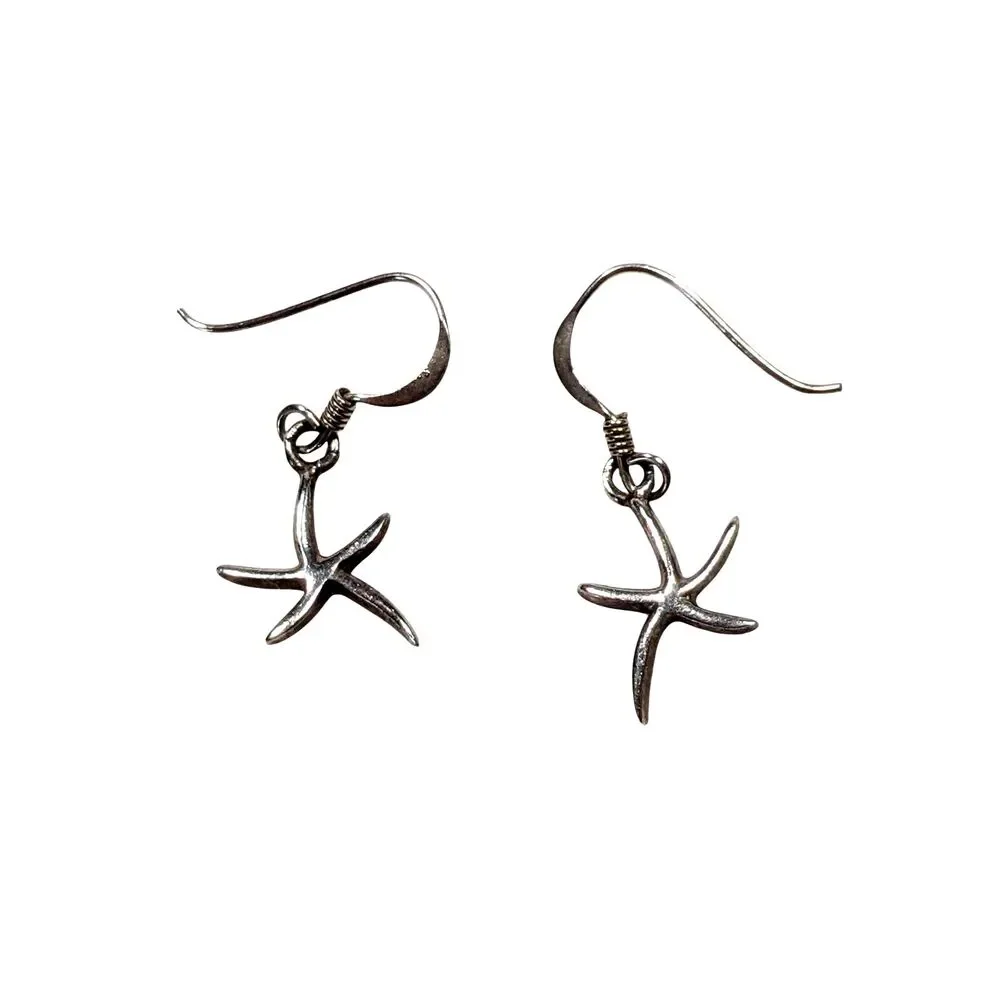 Sterling Silver Starfish Earrings 925 Pierced Dangle 1.5gr Beach Coastal Mermaid